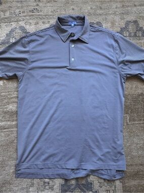 Genteal Men's Grey Striped Performance Polo